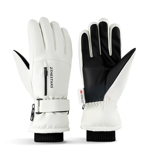 2THESTARS Winter Ski Gloves Waterproof Windproof Snow Gloves Thermal Insulated Touchscreen with Pocket for Men Women Cycling Hiking Outdoor Sports Work (White,Large)