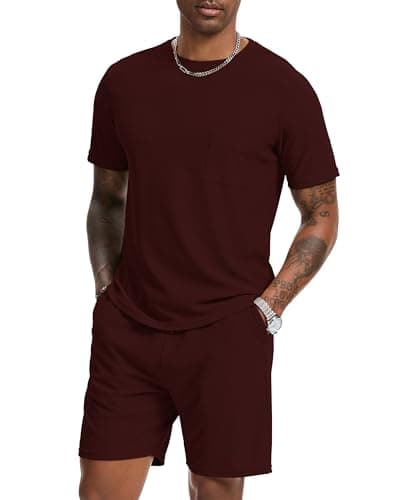 H Hellisal Mens Short Sets 2 Piece Outfits Fashion Summer Tracksuits Casual Set Short Sleeve and Shorts Set for Men