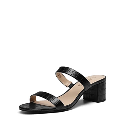 DREAM PAIRS Women's Two Strap Open Toe Low Block Chunky Heels Sandals Dress Pumps Casual Summer Mules Shoes,Size 5.5,Black-Stone,DHS213-1