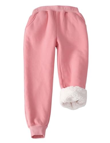 Flygo Girls Boys Fleece Joggers Sweatpants Sherpa Lined Winter Warm Elastic Waist Jogger Pants with Pockets(Pink-XL)
