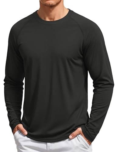 TACVASEN Long Sleeve Shirts for Men Dry Fit UPF 50+ UV Protection Lightweight T-Shirt Workout Running Tee Surf Rash Guard Black L