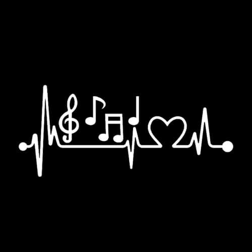 2pc 7.87"x3.54" Music Notes Heartbeat Car Decals, Exterior Car Window Decoration, Personalized Vinyl Waterproof Sunscreen Stickers|#AZ321 (White)