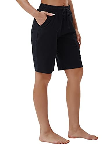 BUBBLELIME 5"/10"/19" Women's Active Yoga Lounge Bermuda Shorts Workout Shorts with Waist Pockets 10" Inseam_Black X-Large