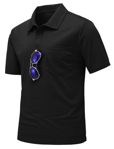 TBMPOY Polo Shirts for Men with Pockets Short Sleeve Golf Shirt with Pocket Quick Dry Casual Sports Shirts Outdoor Black XXXL