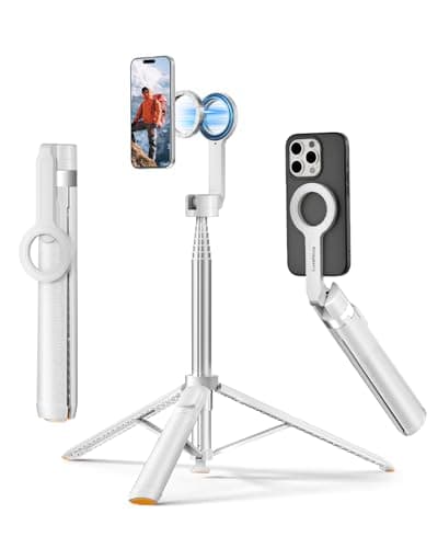 72'' Magnetic Selfie Stick Tripod for iPhone MagSafe – One-Click Open Stable Stand, Strong Magnetic Mount, 360° Rotation, Extendable Aluminum with Rechargeable Remote for Travel & Video Recording