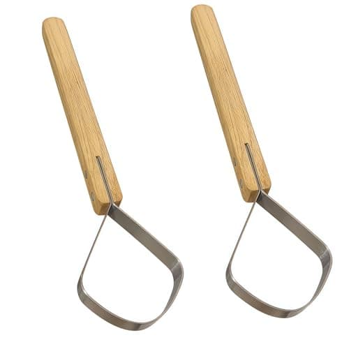 Wrjmzdcfdcf 2Pcs Pelt Scraper Fleshing Tool, Hide Tanning Kit, Stainless Steel Scraper Flesher Tanning Tools with Wood Handle
