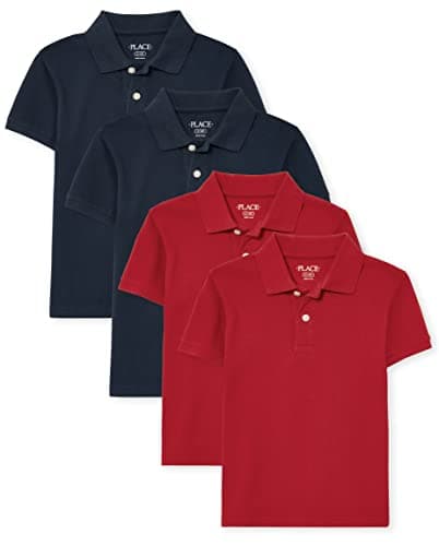 The Children's Place Boys Multipack Short Sleeve Pique Polos, Nautico/Classic Red 4-Pack, X-Large Husky