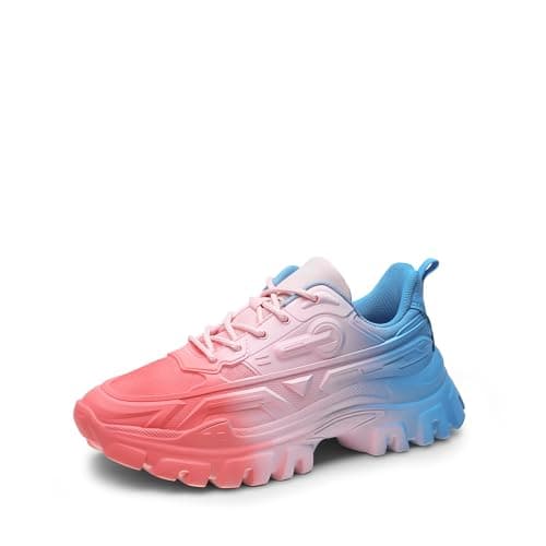 DREAM PAIRS Women Chunky Fashion Sneakers Platform Bold Lace-Up Comfortable Sneakers,Size 6,Rainbow,SDFN2368W