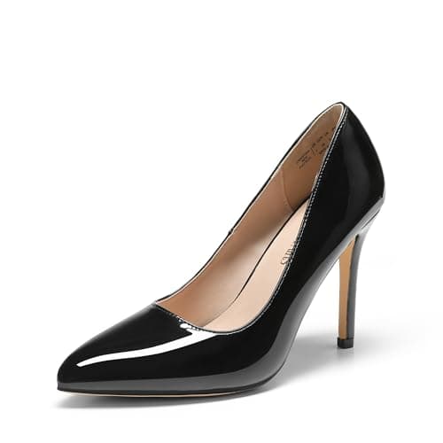 DREAM PAIRS Women's Closed Toe High Heels Dress Pointed Toe Wedding Pump Shoes,Size 5.5,Black/Pat