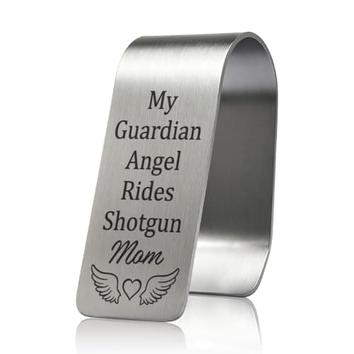 GEYGIE My Guardian Angel Mom Engraved Stainless Steel Car Visor Clip, Safe Driving Gifts for Son Daughter Stepson Stepdaughter, Travel Visor Car Accessories for Sweet 16 Birthday Gifts for New Driver