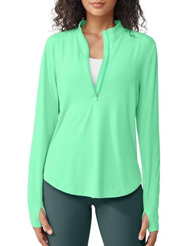 G4Free Rash Guard for Women Long Sleeve Golf Shirts Sun Protection Half Zip Pullover Running Tops Athletic Hiking Fishing(Mint,S)