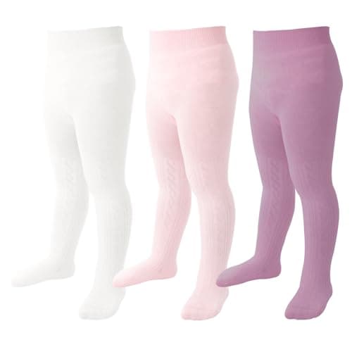 Baby Tights 0-3 Months Girl Seamless Cable Knit Leggings Cotton Stockings Pantyhose for Newborn Infant 3 Pack (Pink/White/Purple, XXS)