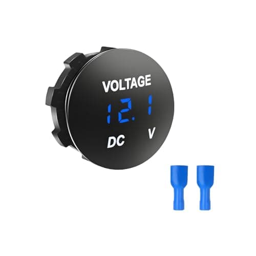 ANFTDCO DC 12-24 V Car Voltmeter Gauge, Round Panel Mount Vehicle Battery Monitor Indicator with LED Digital Display, Automotive Battery Voltage Meter, Universal for SUV RV Lorry (Blue)
