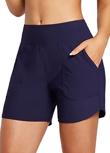 baleaf Women's Swim Shorts Tummy Control Modest Swimsuits Bathing Suit Bottoms 5" Board Shorts Beach Trunks with Pockets Dark Blue 3XL