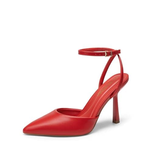 DREAM PAIRS High Heels for Women Closed Pointed Toe Dress Shoes for Women Ankle Strap Stiletto Heel Party Wedding Sexy Pump Shoes,Size 6,Red-Pu,SDPU2496W