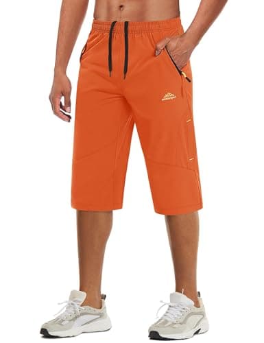 MAGCOMSEN Men's Gym Shorts Outdoor Quick Dry Knee Length 3/4 Gym Drawstring Training Workout Quick Dry Shorts Orange, 30