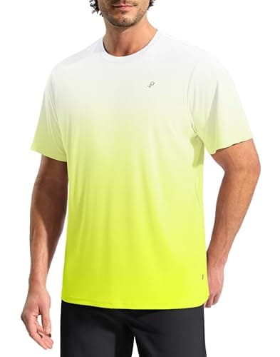 Pudolla Men's Rashguard Swim Shirts Short Sleeve UPF 50+ Sun Protection SPF Tops(Gradient_White_Yellow 4XL)