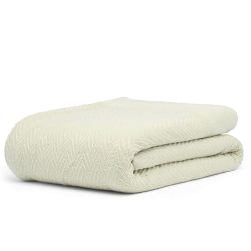 9Threads 100% Cotton Herringbone Weave Blankets, 90" X 90" Queen, Throw Blanket for Bed, All Season Cotton Blanket, Cozy Blanket,Throws & Bed Blanket, Throw Blanket for Couch, Modern Home Decor -Sage