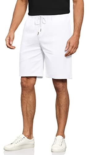Janmid Men's Linen Casual Classic Fit Short Drawstring Summer Beach Shorts with Pockets White 3XL