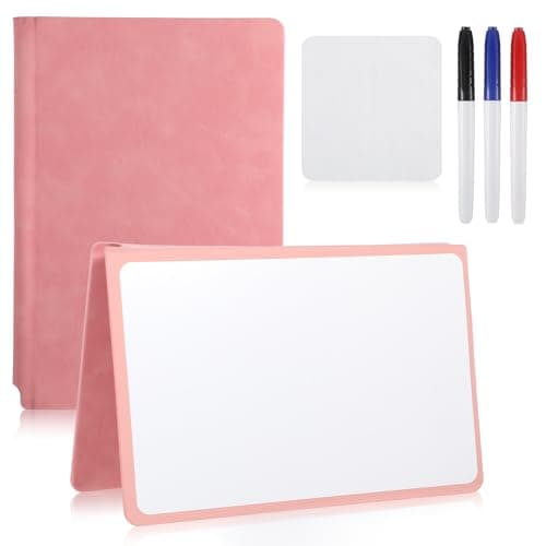 Portable White Board Dry Erase Small, Reusable White Board with 3 Colors Fineliner Pens Foldable Pink Pu Cover Handheld Whiteboard for Meeting Business Office 9.64x6.7 Inch