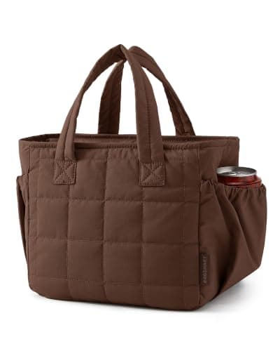 BAGSMART Lunch Bag for Women Small Cute Quilted Puffer Lunch Box Insulated Lightweight, Leakproof, Durable & Reusable Tote Bag for Work, Travel, Outdoor, Coffee Brown