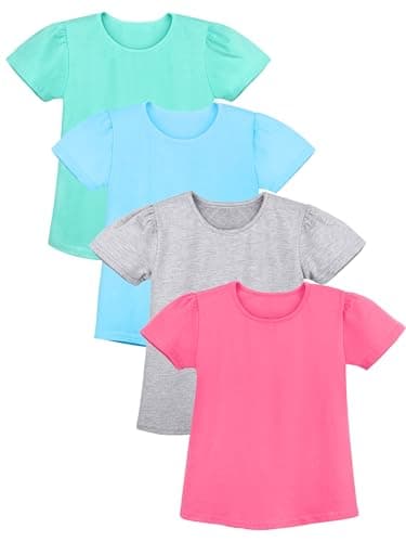 Poroka 4 Pack Baby and Toddler Girls Shirts Cotton Short Sleeve T-Shirts Kids Tshirts Summer Tees Tops