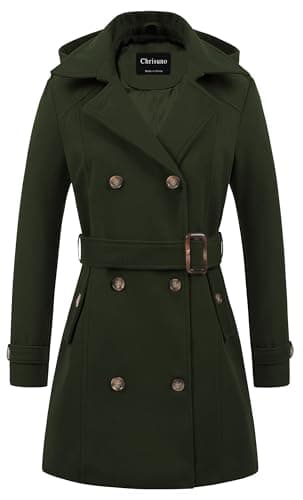 Chrisuno Women Peacoats Winter Wool Coats Lapel Wool Blend Longline Winter Fall Warm Coat Overcoat Army Green XL