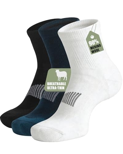 RZTT 90% Merino Wool Ankle Socks (3 Pairs) - Reinforced Heel & Toe Soft Breathable Sports Socks - Seamless Construction for Daily Commute Medium Multicolor