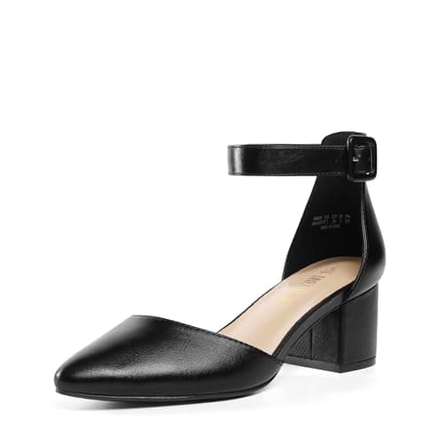 DREAM PAIRS ANNEE Pointed Toe Low Chunky Heels Pump Shoes,Size 5,Black/Pu,ANNEE