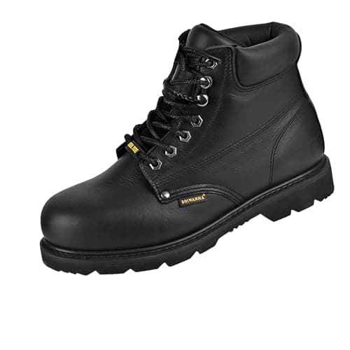 BOIWANMA Work Boots for Men, Steel Toe, Leather, Oil, Slip and Heat Resistant Heavy Duty Wide Industrial & Construction Safety Boots, US 12