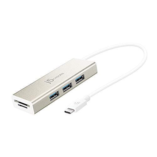 j5create USB 3.1 Type-C Port with SD/Micro SD Card Reader JCH347Adapter Dongle with 3 USB 3.1/3.0/2.0 Ports, for Chromebook/MacBook/and More USB Type C Devices