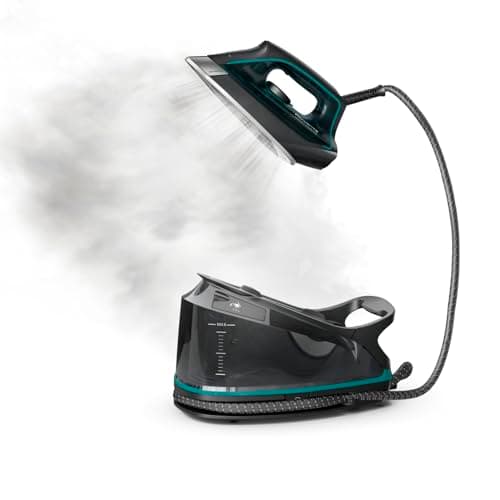 Rowenta Iron for Clothes, High Pressure Steamer Iron with Boiler System, 400 Steam Holes, Vertical Steaming, 37oz Tank, Stainless Steel Soleplate, Auto-Off 1800 watts, Black Green, DG7626