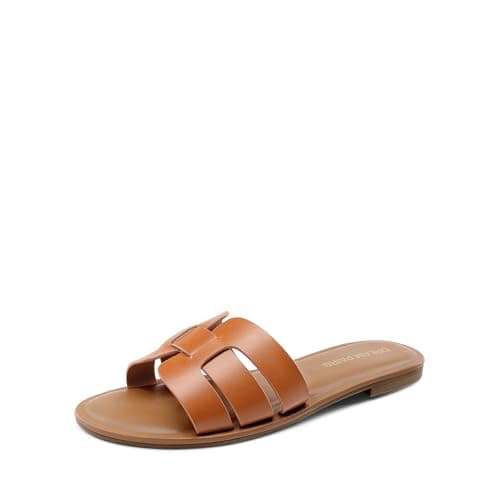 DREAM PAIRS Women's Dressy Slide Sandals Slip-on Comfortable Slides Fashion Casual Open Toe Summer Beach Sandals,Size 6,Brown,DWUMSS2509