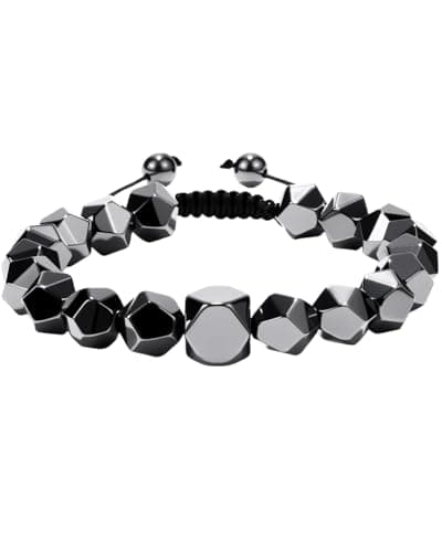 Crystery Beaded Bracelet for Men, 10mm Natural Stones Bracelet for Men's Gift, Adjustable Precision-Cut Gemstone Crystal Healing Bracelet, Protection Jewelry Gift with Hematite, Tiger Eye (Hematite)