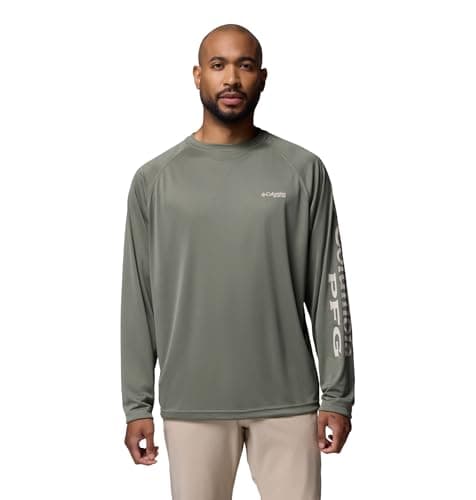 Columbia Men's PFG Terminal Tackle Long Sleeve Fishing Shirt, Cypress/Dark Stone Logo, Large