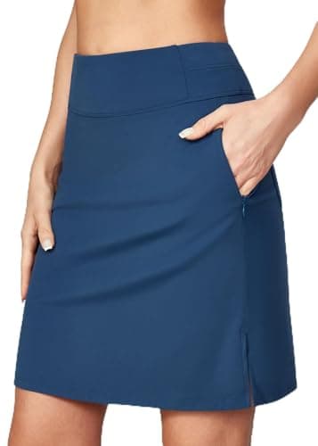 Heathyoga Knee Length Skorts for Woman Golf Skirts for Women Long Skorts Skirts for Women with Pockets Tennis Skirt Skort Blue