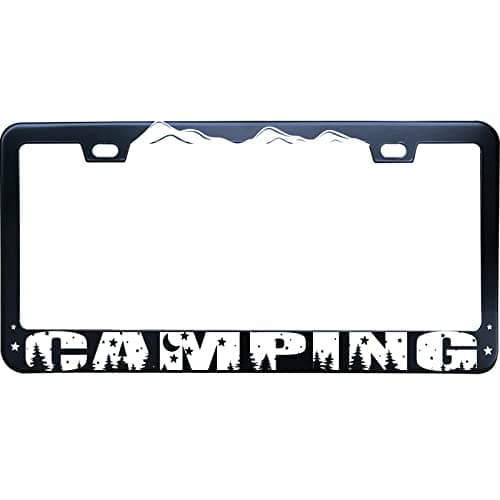 XYCustomBest Black Camping Mountain Star Moon Forest Night Stainless Steel License Plate Frame for Men/Women with 2 Screw Caps for US/CA Vehicles
