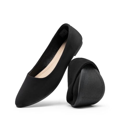 DREAM PAIRS Women’s Flats Comfortable Slip On Business Work Office Casual Suede Ballet Flats Pointed Toe Dress Shoes,Size 8,Black,DWUMFA2506