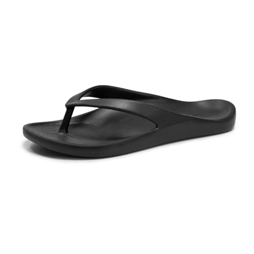 FITORY EVA Flip Flops for Women and Men with Arch Support, Unisex Slip on Summer Thong Sandals, Lightweight and Comfortable Shoes for Beach, Shower, Pool and Casual Walking Black Size 7