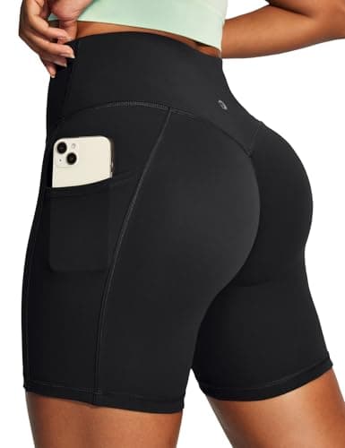 IUGA Scrunch Butt Lifting Biker Shorts Women Tummy Control High Waisted Shorts with Pockets 6" Workout Gym Spandex Shorts Black