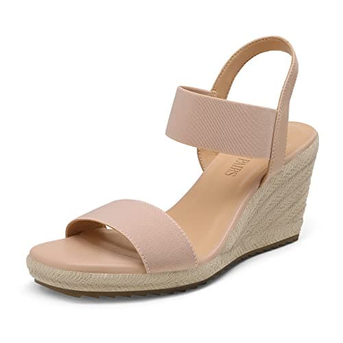 DREAM PAIRS Womens Open Toe Espadrilles Dressy Platform Sandals Slip on Elastic Ankle Strap Wedges Sandals SDPW222W Blush Size 5