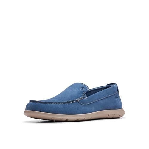 Clarks Collection Men's Flexway Step Moccasin, Light Blue Suede, 7 Wide US
