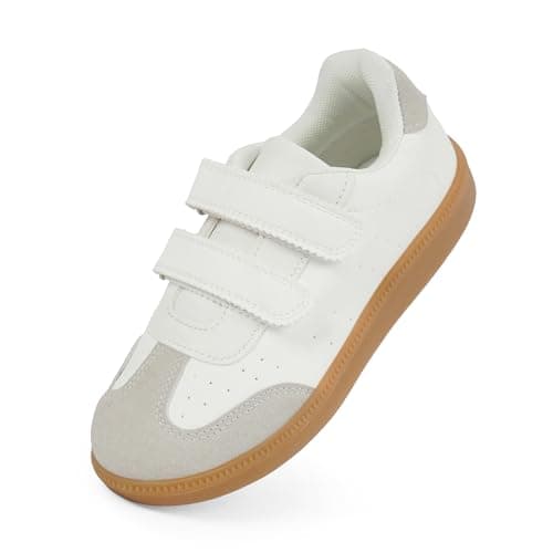 QIY Sneakers for Girls Boys Toddler Kids White Grey Girls Sneakers Soft Tennis Walking Sports Kids Shoes with Dual Hook and Loops