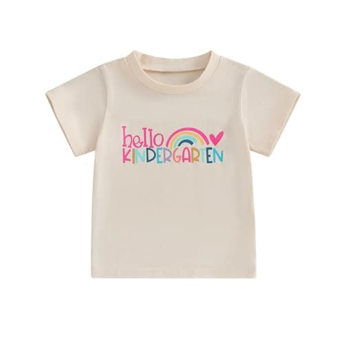 Back to School Clothes Girls Boys School Shirts Short Sleeve Letter Print 2T 3T 4T 5T 6T 7T Girls Boys Tops (Khaki, 6-7 Years)