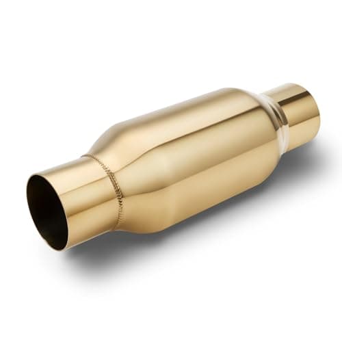 LCGP 2.5" Inlet Universal Resonator,2.5in Inlet/Outlet x 12in Length 304 Stainless Steel Performance Muffler, Bottle Style Resonator,Polished, Straight Through Design, Deep Tone, Golden