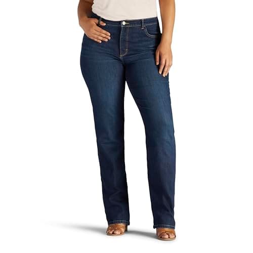 Lee Womens Plus Size Instantly Slims Classic Relaxed Fit Monroe Straight Leg Jeans, Ellis, 18 US
