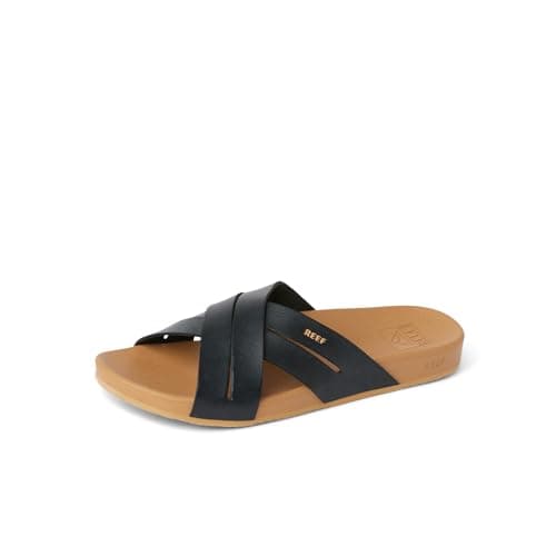 Reef Cushion Spring Bloom Womens Fashion Slide Sandal, Ultra Soft Cushion Footbed, Black/Tan, 8