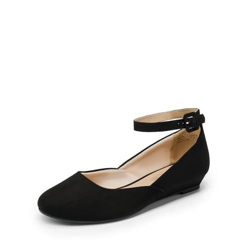 DREAM PAIRS Women's Dress Flats Ballet Low Wedge Round Toe Ankle Strap Comfortable Casual Flats Shoes,Size 5,Black/Suede,REVONA