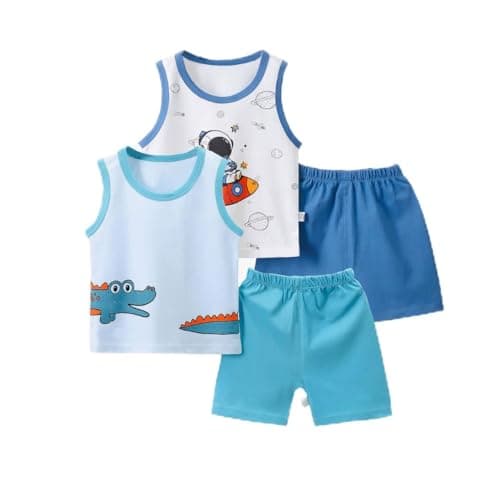 Vagefun Baby Boy Summer Clothes Toddler Sleeveless Tank Tops and Shorts set Cotton Printed Outfits