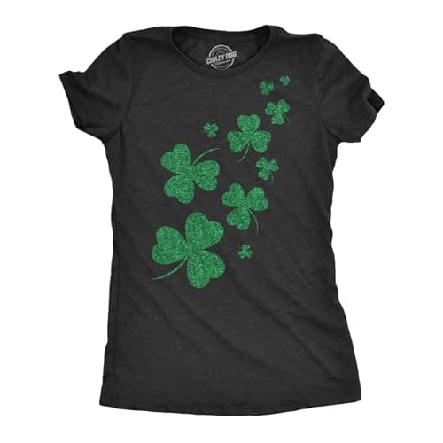 Women’s St Patricks Day T Shirt – Glitter Shamrock Graphic Tee, Funny Irish Clover Top - Black - XL